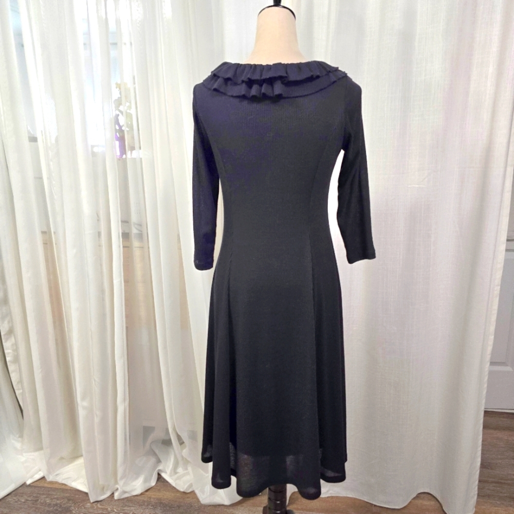 Signature by Robbie Bee Black Victorian‎ Ruffle Midi A Line Dress Womens Size M - Picture 4 of 11